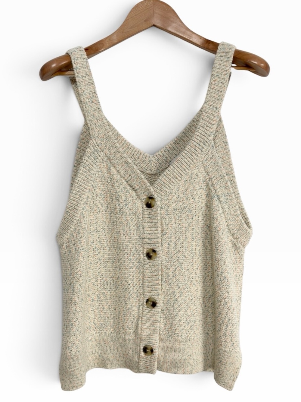 Madewell Rainbow Marled Wakefield Button Front Sweater Tank Ivory Large